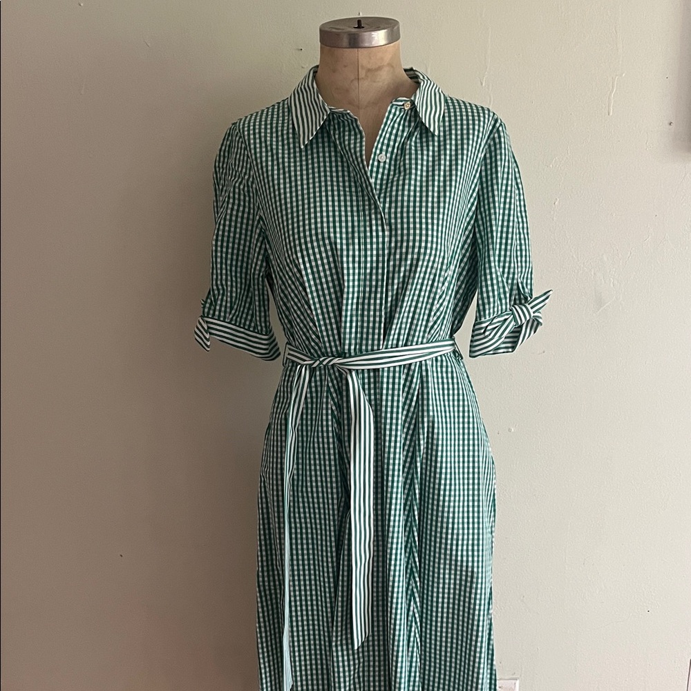 Green Gingham Shirt Dress